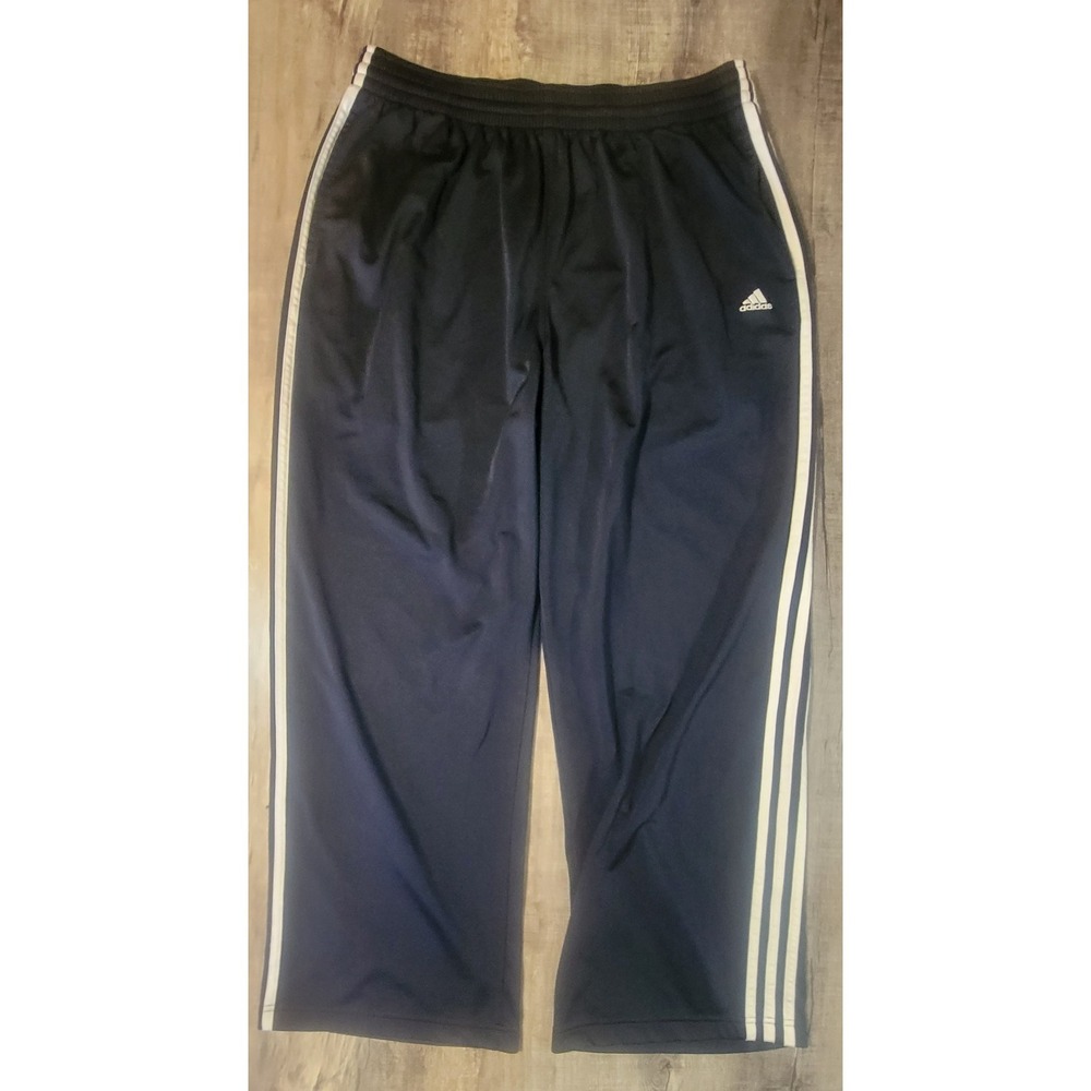 Adidas Tricot Mens XL Wide Leg Track Pants Navy Blue White 3 Stripe Polyester